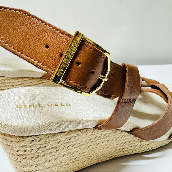 Cole Haan Wedge Platform Sandals Leather Brown US 8 Narrow Casual Summer Coastal - Picture 8 of 10